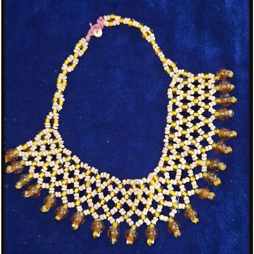 Vintage Egyptian Glass & Cork Beaded Necklace